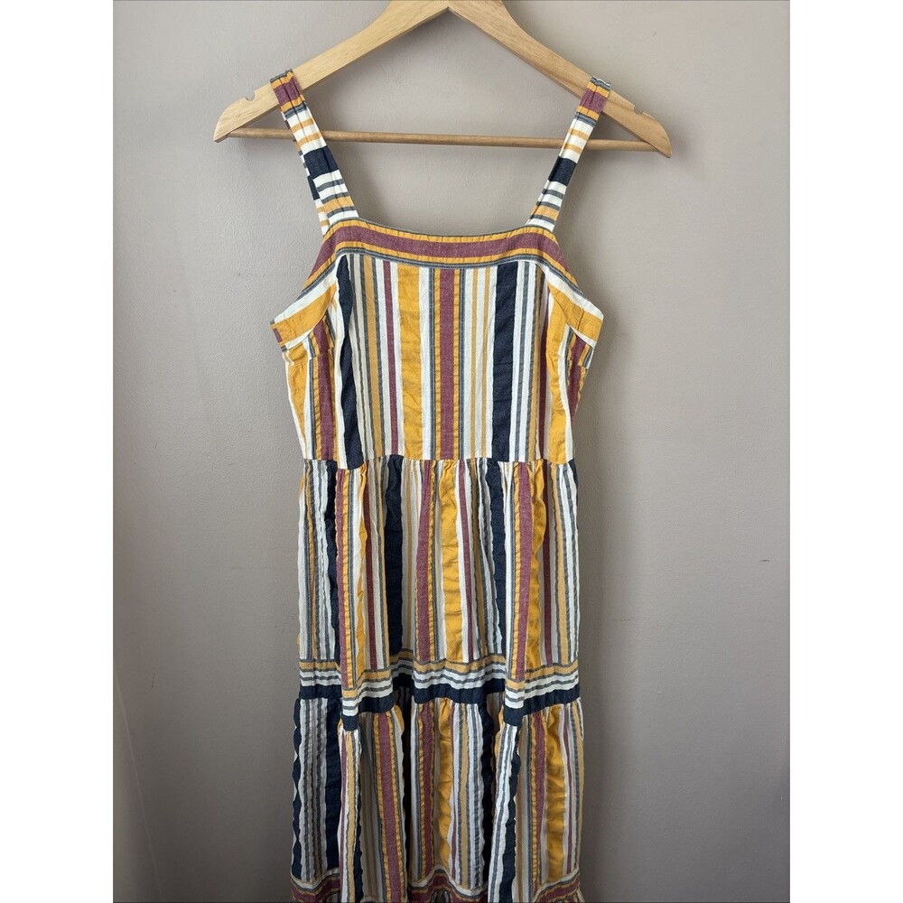 LOFT Striped Tiered Maxi Dress Womens 0 Square Neck Swing Back Zip